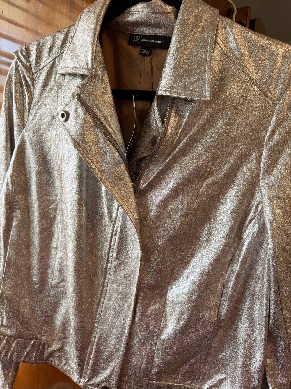 INC International Concepts Metallic Silver Leather Jacket